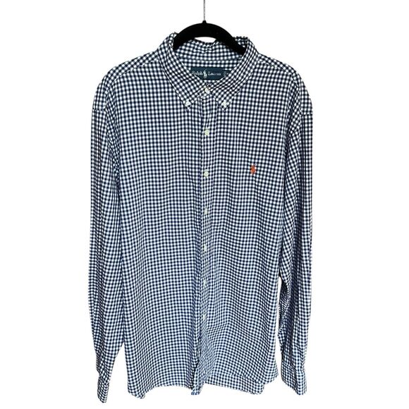 VTG Polo Ralph Lauren Button Down Shirt Mens XXL Blue Gingham Oxford Long Sleeve - Picture 4 of 8